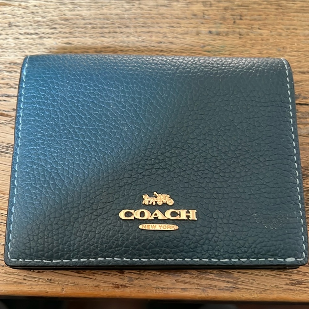 Coach small snap close wallet. In. Beautiful blue green color! EUC